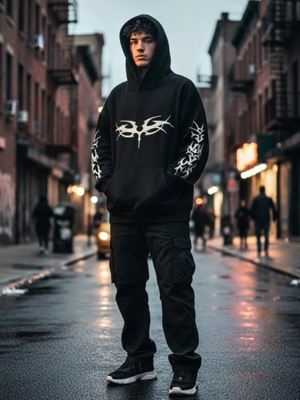 SAINTS STUDIO Graphic Pullover Hoodie in Black Size Large NWT